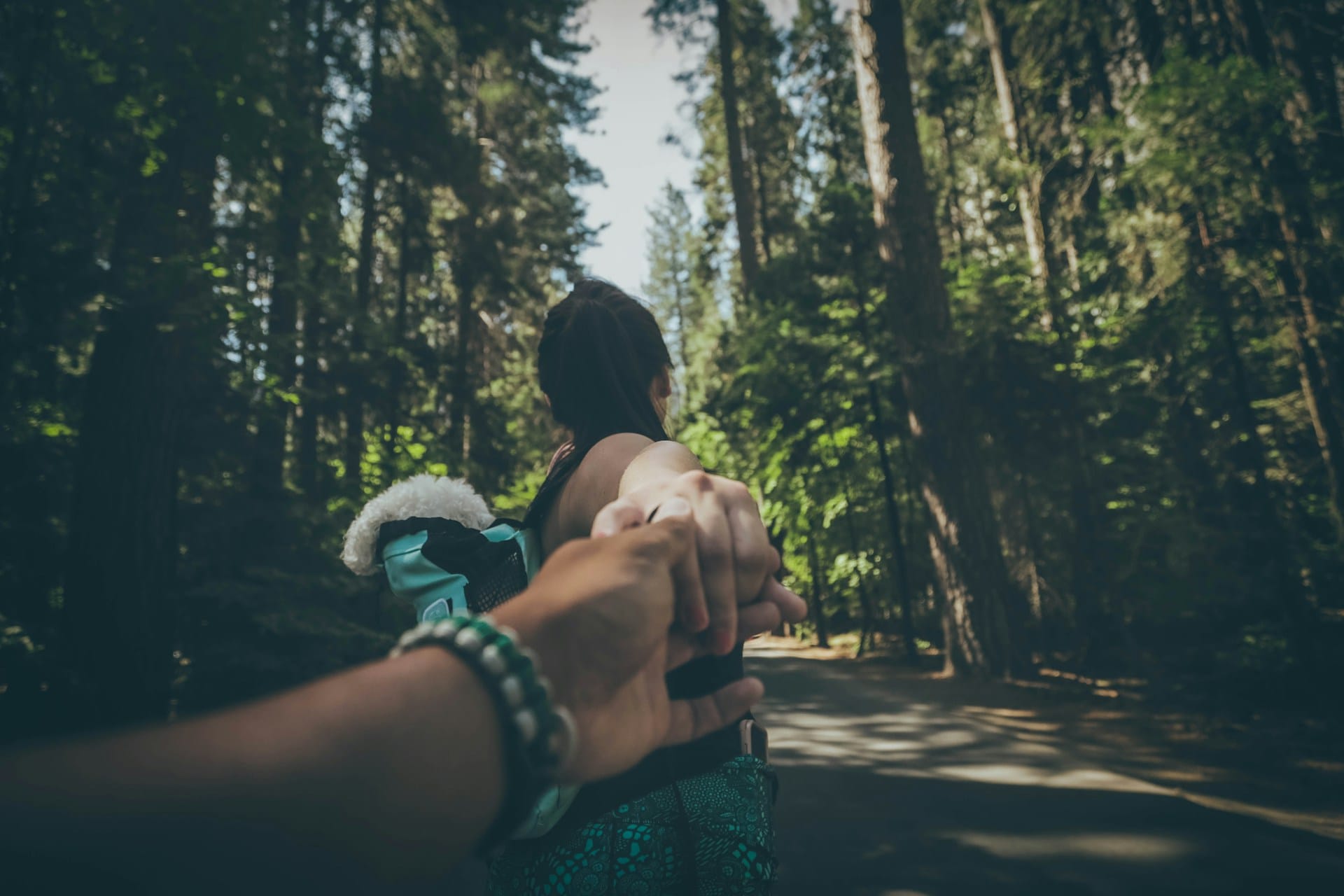 Famille debout en lisière de forêt, entourée d’arbres et de nature